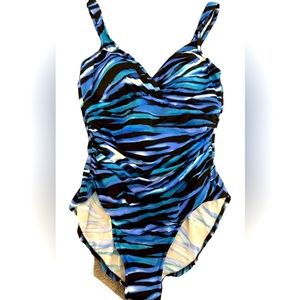 One Piece Swim Suit, Blue and Black